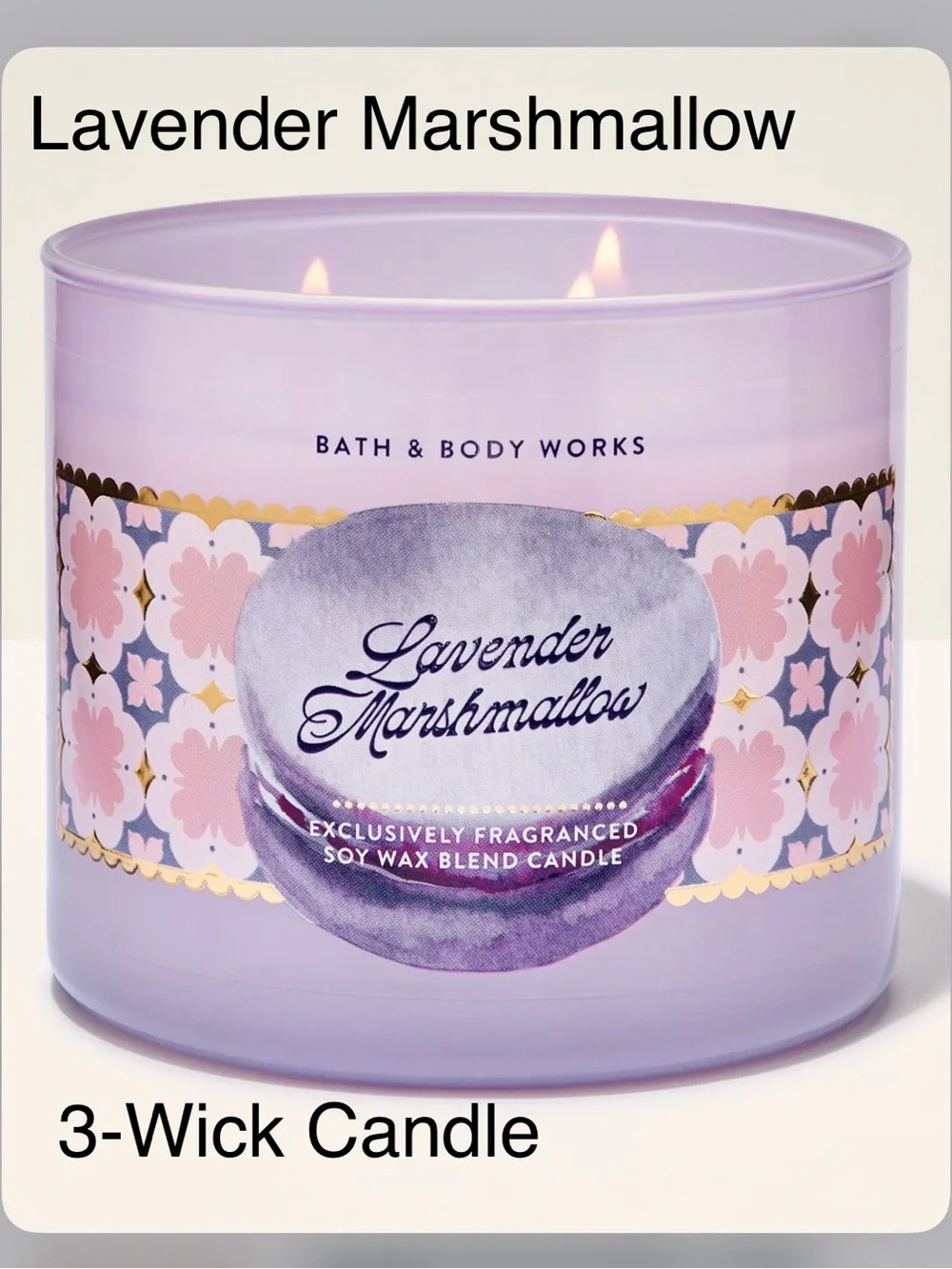 NEW! Bath & Body Works Lavender Marshmallow 3-Wick Candle w Decorative Metal Lid